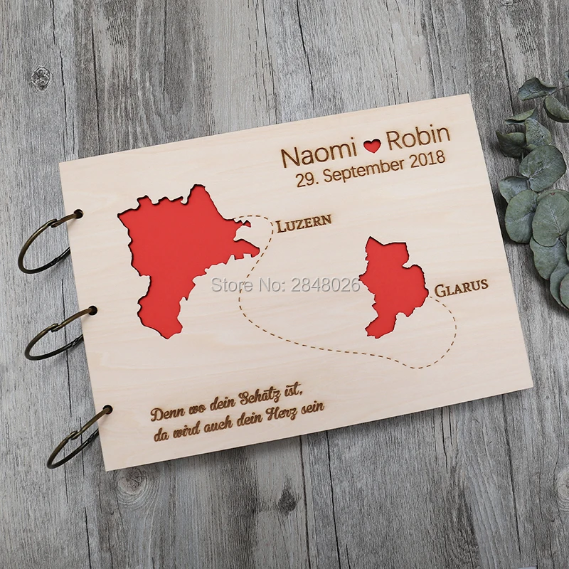Personalized Guest Book - Rustic personalized wedding guest book,Custom MAP