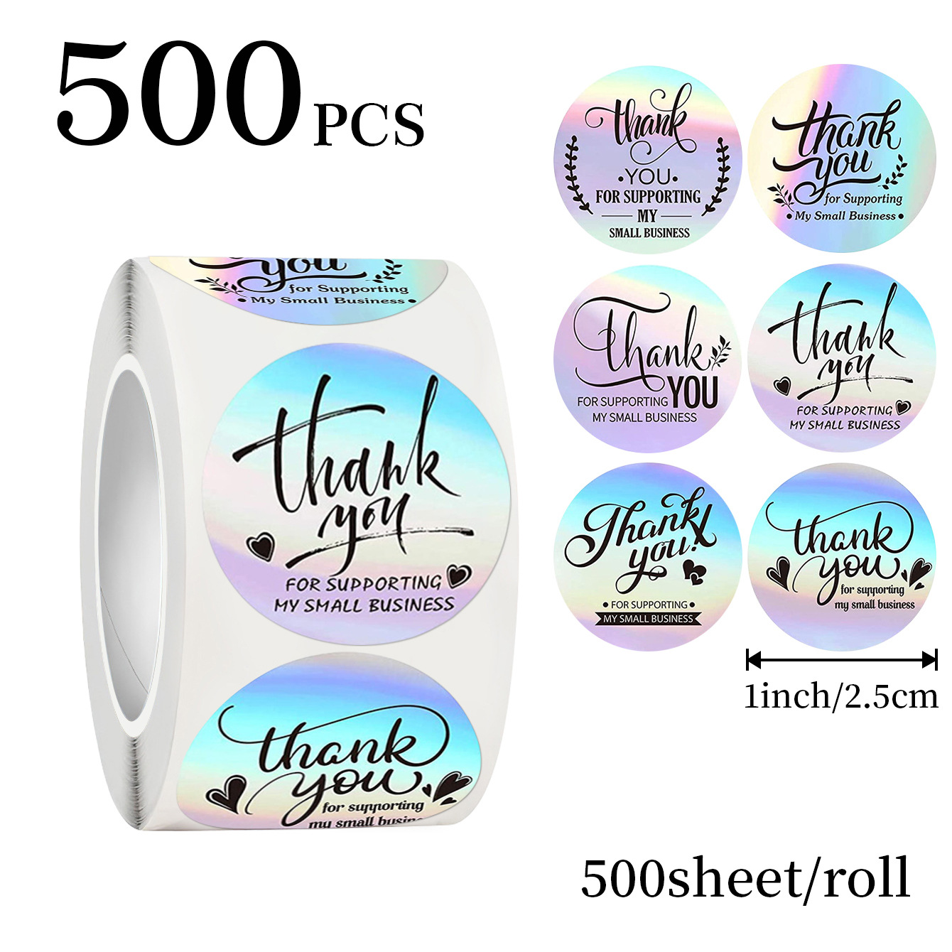 Wedding Favor Box - JCAC 500pcs/roll 1 Inch Holographic Thank