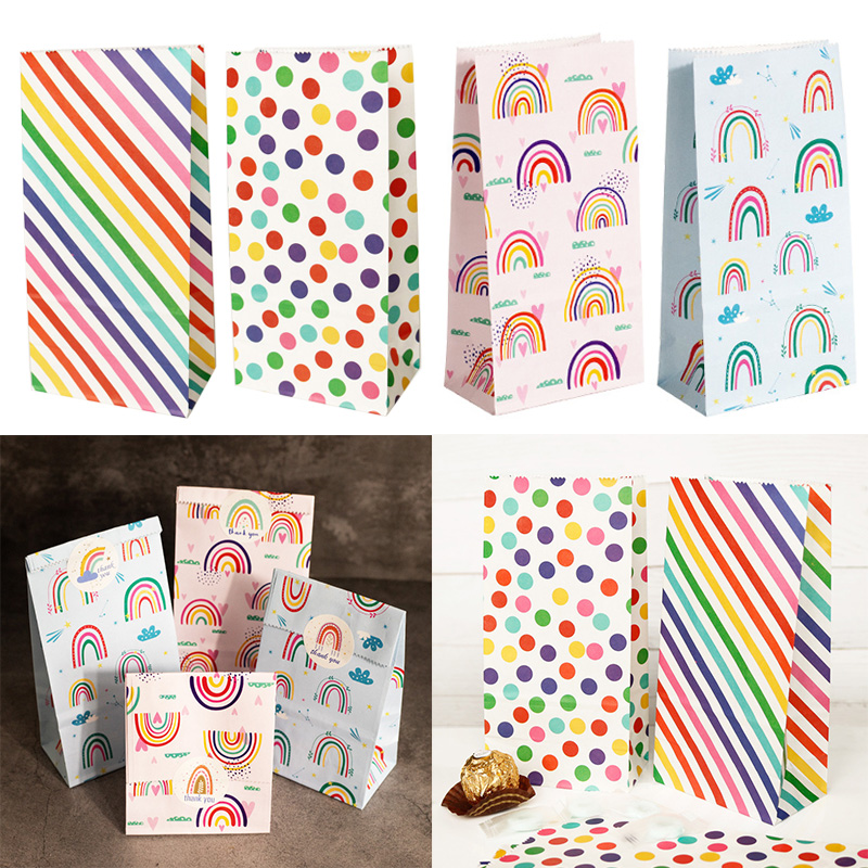 Wedding Favor Box - Small Paper Bags Rainbow Printed Candy