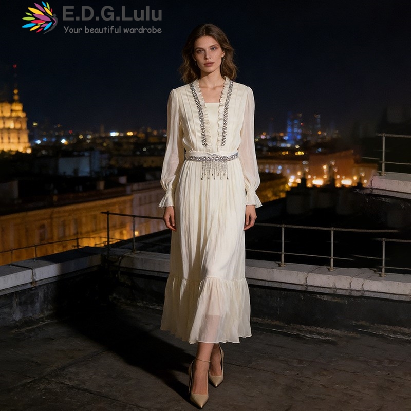 EDGLuLu Elegant White Chiffon  - Wedding Lulu ulasan dan harga