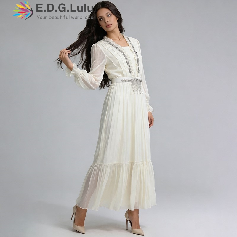 EDGLuLu Elegant White Chiffon  - Wedding Lulu ulasan dan harga