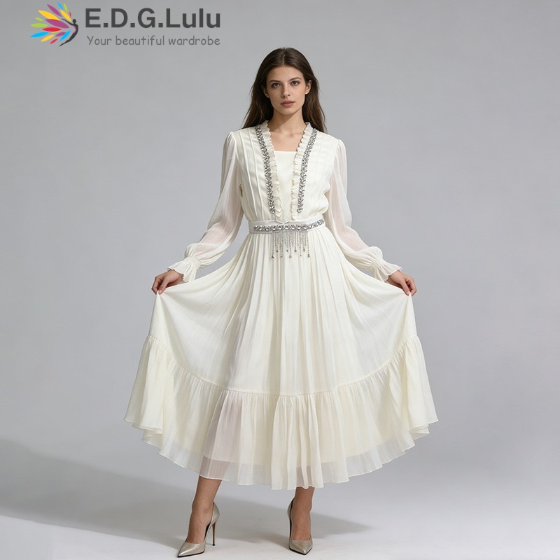 EDGLuLu Elegant White Chiffon  - Wedding Lulu ulasan dan harga